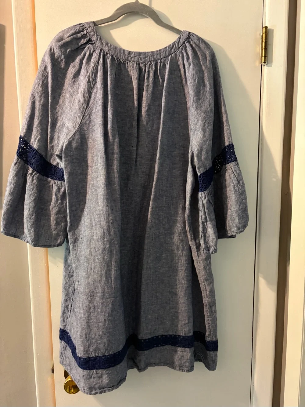 Crown &Ivy Blue Dress with Navy Trim 2X linen - Picture 3 of 6